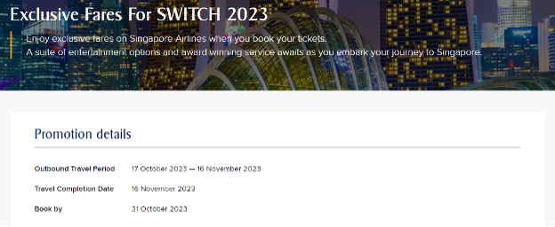 SWITCH 2023 Official Airline Promotion: Singapore Airlines (SQ)
